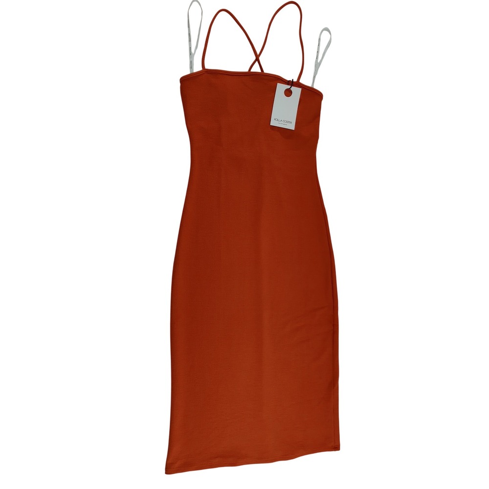 Rolla Coster Los Angeles Burnt Orange Ribbed Bodycon Midi Dress Size L
